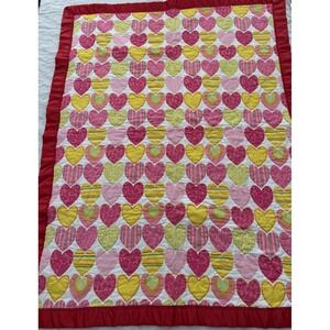 Handmade Nursery Quilt Baby Blanket  Childs Throw Hearts Valentine 34X45